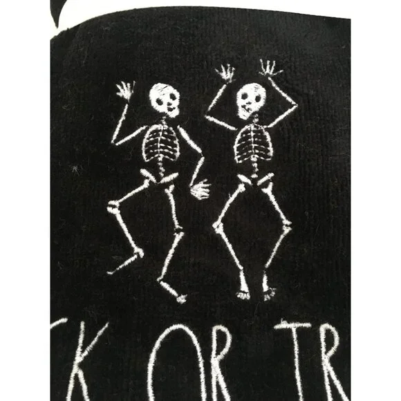 Rae Dunn Halloween Hand Towels Set of 2 Skeleton Trick or Treat Black 16 x 30 in - Picture 2 of 4